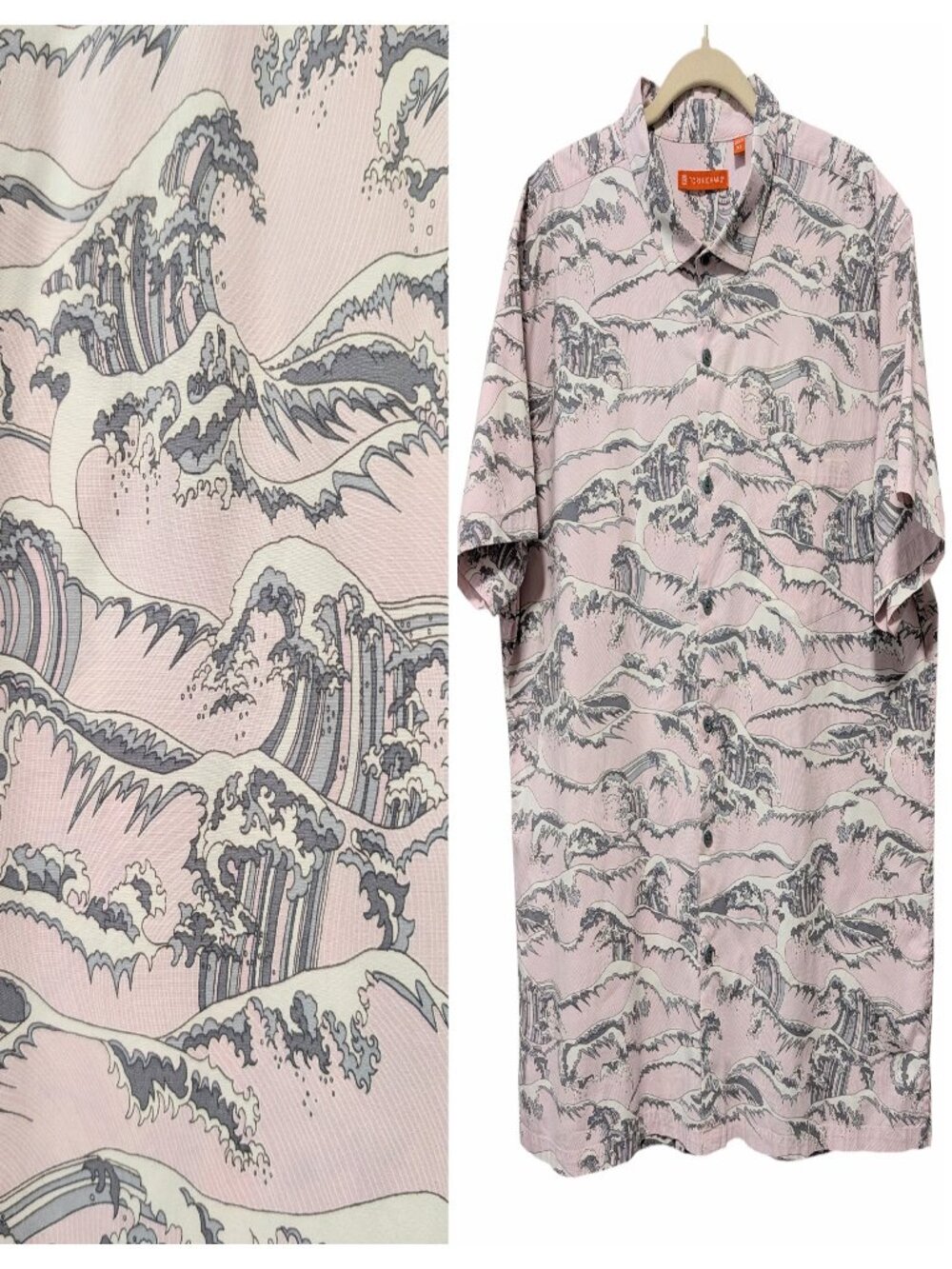 Tori Richard Mens Size XL Pink Beach Waves Button Up Short Sleeve Pocket Shirt
